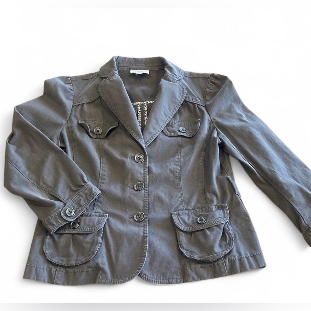 Ann Taylor Loft Wmns Sz S Button Up Gray 3/4 Sleeve Utility Jacket Coat Blazer